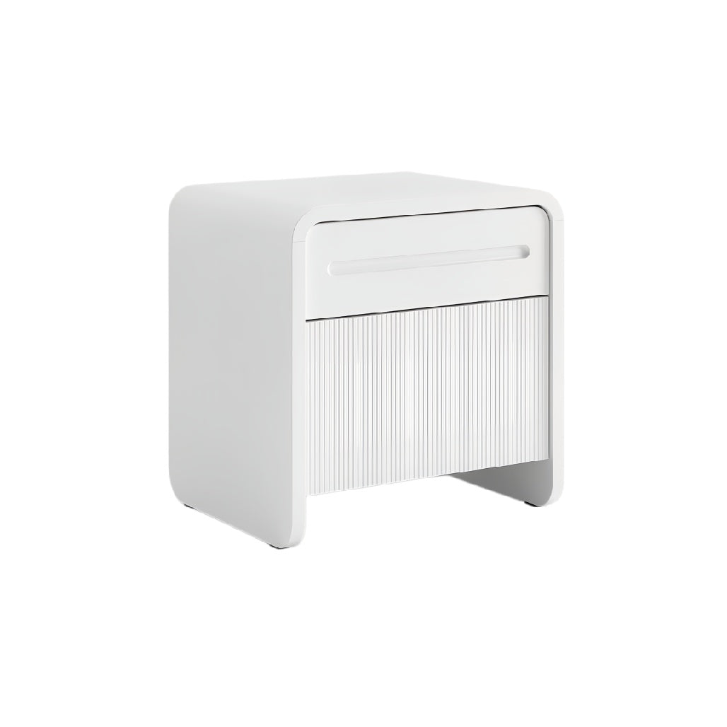 Modern White Nightstand with Textured Drawer Design